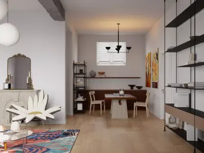 Eclectic living and dining room interior 3D model