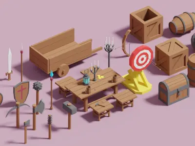 Cartoon Medieval Props Package Low-poly 3D model