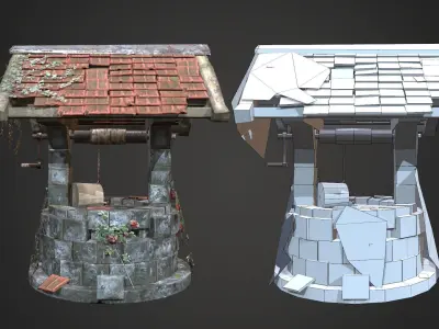 Ruined old Draw-well Low-poly 3D model