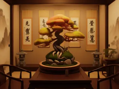 Fantasy Bonsai Tree Surreal Pot Swirling Plant 3D Low-poly 3D model