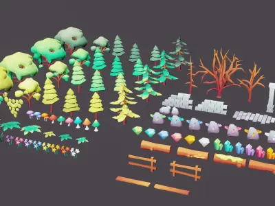 Low Poly Nature Forest Gradient Pack Low-poly 3D model Free low-poly 3D model