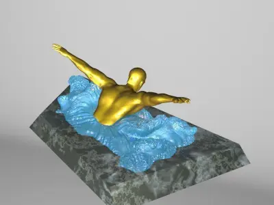 Swimmer 3D model gold statue of man swimming in water 3D print model