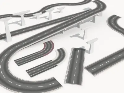 Road collection 1 with curves 3D model