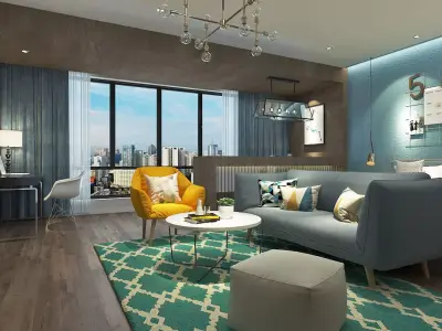 Modern Nordic Style Hotel Room Design 3D model