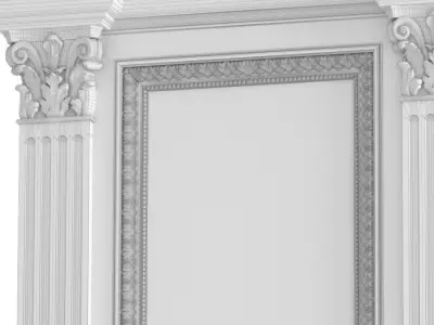 Wall wood boiserie paneling with Wallpaper 3D model