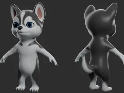 Husky Dog Cartoon Low-poly 3D model