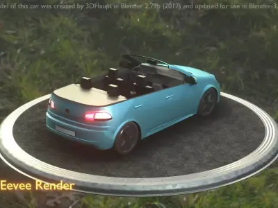 City Car 53 Compact Class Convertible Open Type-C Blue Low-poly 3D model