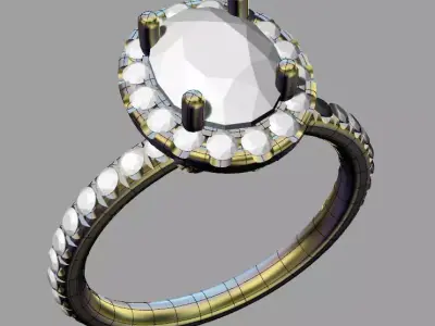 oval stone luxury ring 3D print model