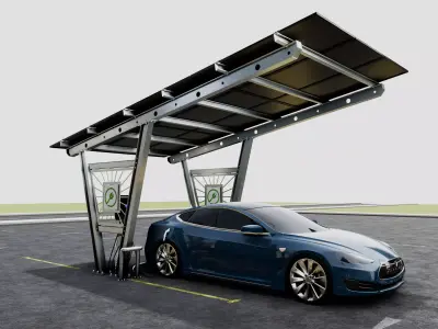 Solar Carport-1 Car Carport-3x3 Panels-Type-1 3D model
