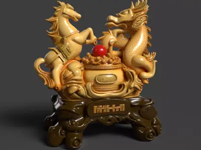 Chinese dragon  horse treaure bowl  3D model
