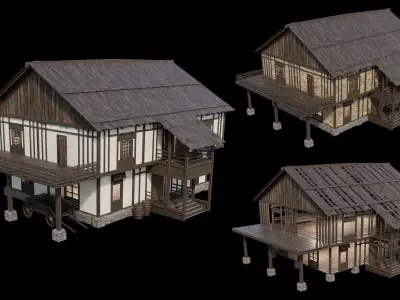 Medieval Village Pack 07 - 3 Assets - 4K Textures Game Ready Low-poly 3D model