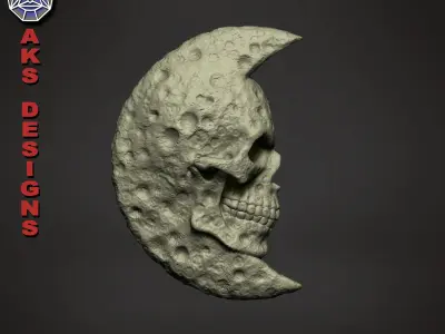 Moon skull v1 Bas relief for wall decoration 3D print model