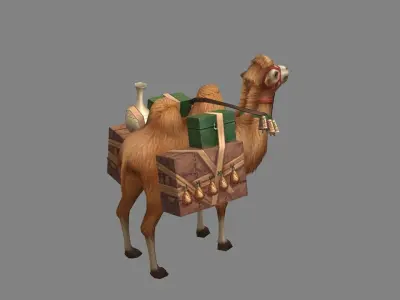 Cartoon bactrian camel - Pulling Goods - Caravans - Silk Road Low-poly 3D model