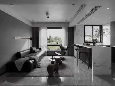 Modern living room dining room interior scenes 381 3D model