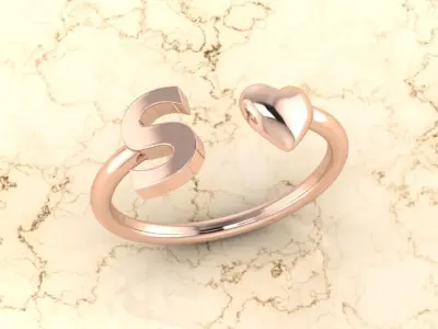 Alphabet Jewelry with Heart Ring S 3D print model
