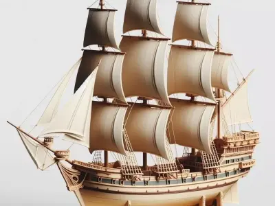 3174Pirate Sailing Ship with Cannons  Style  Minimalist 3D print model