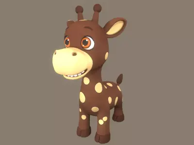 Rigged Cute Playful Dark Brown Giraffe Low-poly 3D model
