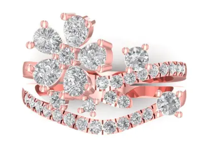 Floral Cluster Diamond Leaf Ring for Women 2639  3D print model