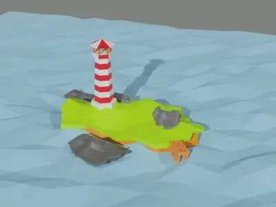 island location lighthouse island in the middle of the ocean 123 Low-poly 3D model