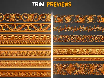 50 Ornaments Trim Brushes - Vol 34   Low-poly 3D model