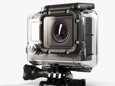 GoPro Hero3 action camera with Waterhousing Low-poly 3D model