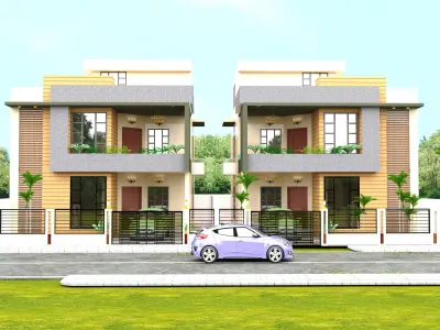 VILLA two story house with car parked 3D model