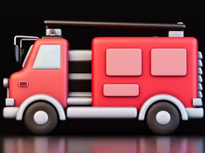 Stylized Fire Truck Low-poly 3D model