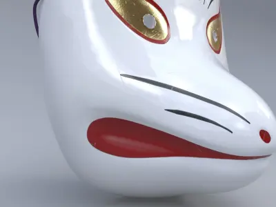 Japanese Kitsune mask Low-poly 3D model