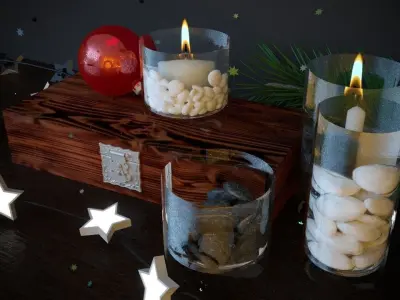 Christmas decoration with a chest and candles 3D model