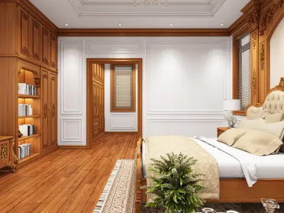 Classic Luxury Wooden Bedroom Interior  3D Max  VRay Scene 3D model