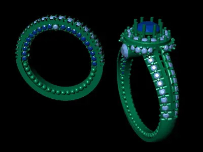 Women Ring 17 micro pave halo engagement ring band for women 3D print model