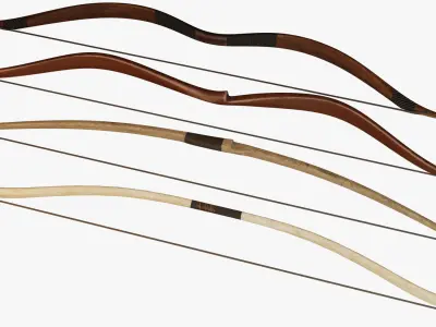 Collection of bows with arrows and quiver Low-poly 3D model