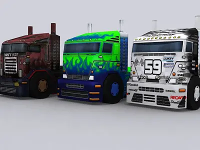Road rush heavy trucks Low-poly 3D model