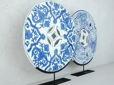 Blue and White Ceramic Disks 1 3D model