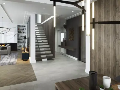 Interior - Modern Living Room-Cinema 4D and Octane Render Low-poly 3D model