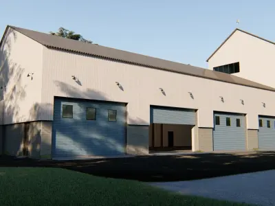 warehouse fire station with garage doors Low-poly 3D model
