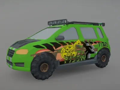 Low Poly Post Apocalypse Simple Sport Car Low-poly 3D model