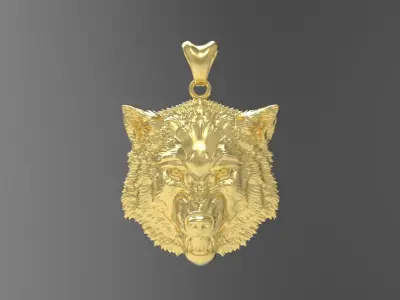 Pendant 3D print model wolf 3D print model