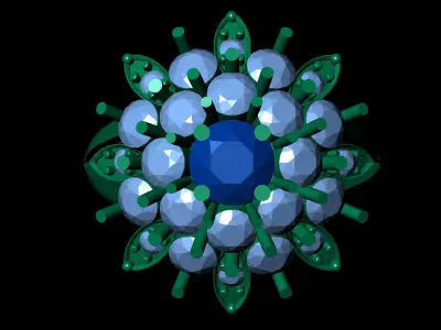 Women Ring 45 diamond cut halo with marquise round women ring 3D print model