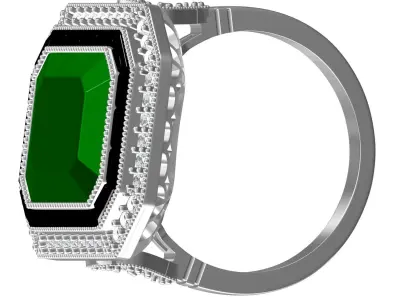 Green Emerald Stone and Black Onyx Art Deco Ring 3D print model