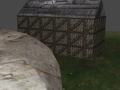 Library house on grassy field Low-poly 3D model