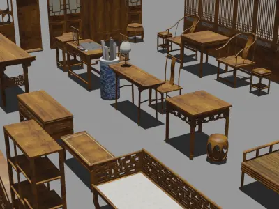 Chinese style table and chair classical model map 3D model