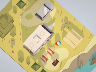 isometric camping van car with barbecue on nature Low-poly 3D model