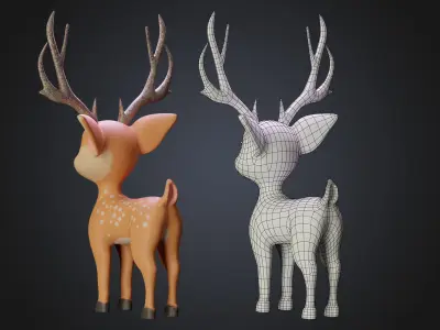 Cute Cartoon Deer Rigged Low-poly 3D model