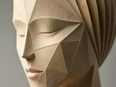 Geometric Wooden Woman Low-Poly Sculpture Origami Form 3D Low-poly 3D model