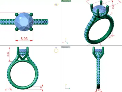 solitaire ring under halo with pave shank  3D print model