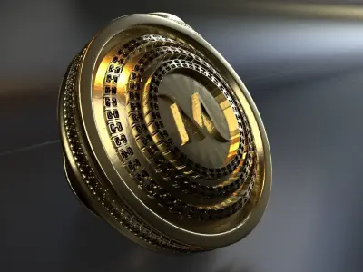 Luxury Cufflink with alphabet M 3D print model