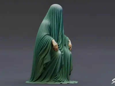 Ghost Statue Seated Throne Low-poly 3D model