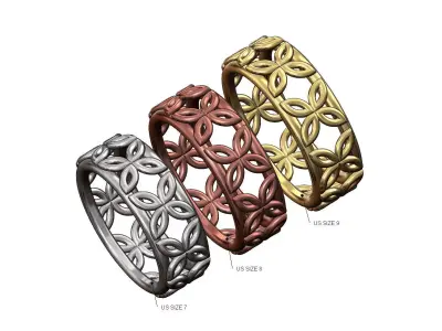 Celtic flower mesh band US sizes 7 8 9 3D print model