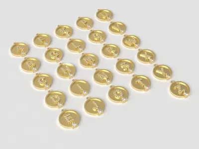 Alphabet Pendant with 3mm Gemstone and Diamonds 3D print model